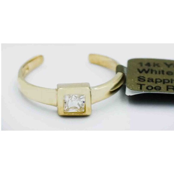 Created White Sapphire Toe Ring Solid 14k Yellow Gold